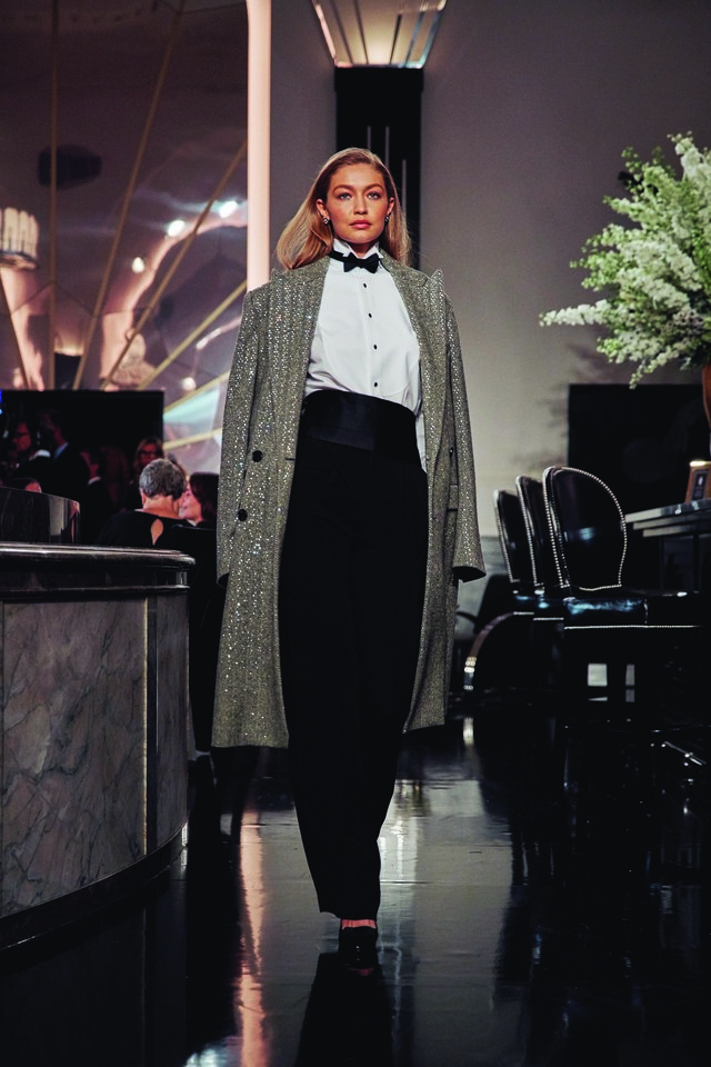 Gigi Hadid opens the Ralph Lauren AW19 show in a glittering herringbone coat #SuzyNYFW: Ralph Lauren Bids For An Experience-8