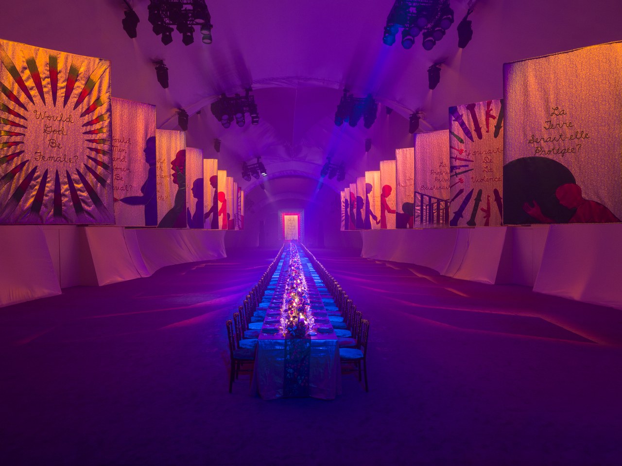 Judy Chicago's banner artworks for the Dior Spring/Summer Haute Couture presentation and after-party were hand-embroidered in India #SuzyCouture: A Feminist Vision Puts Women First At Dior And Valli-7